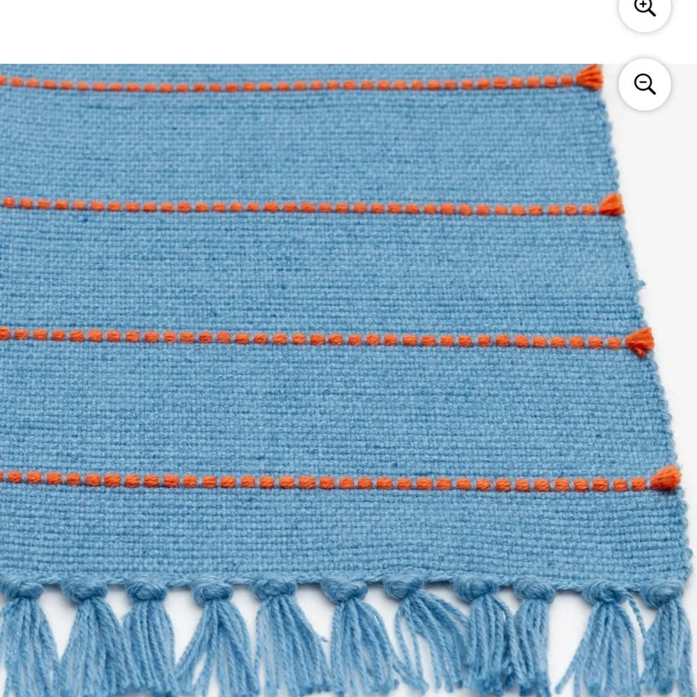 Blue and Orange Striped Fringe Rug